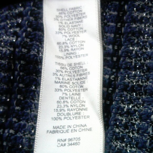 Rebecca Taylor Navy Blue Plaid Silver Lace Fringe Cotton Jacket 2 - Picture 13 of 13